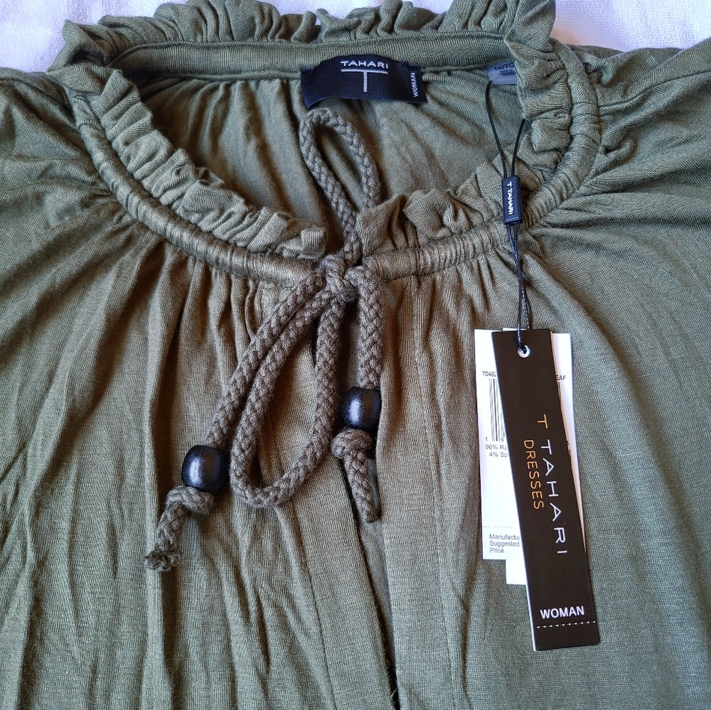 Forest Green Tiered Midi Dress Size 1X | Boho Cottagecore Casual T Tahari - Picture 10 of 10